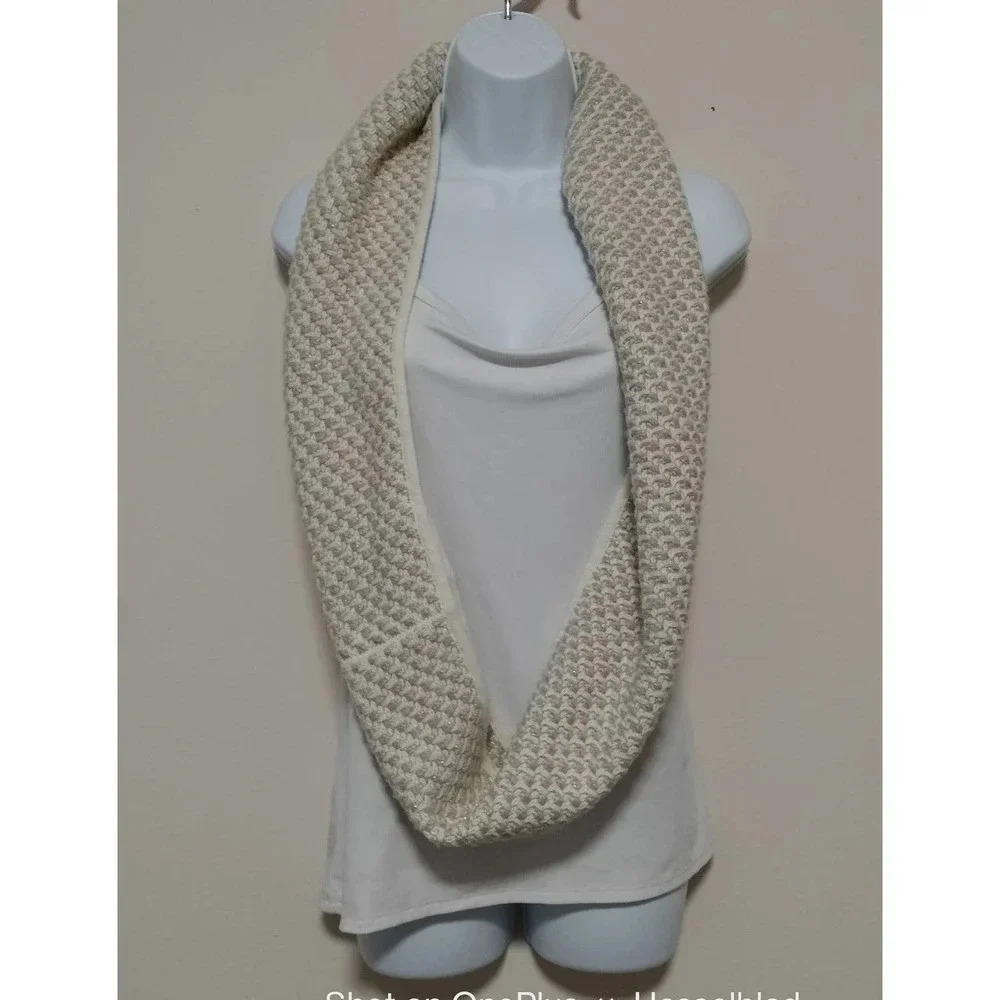 Talbots Infinity Scarf Cream Tan Silver Metallic Knit - Picture 6 of 8